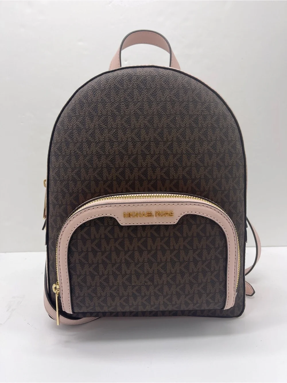 Michael Kors Jaycee Medium Zip Pocket Logo Backpack Powder Blush NWT